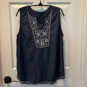 Sleeveless Embroidered Denim Shirt